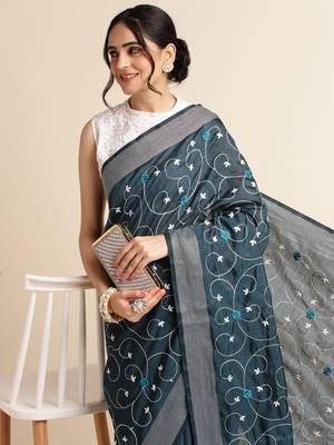 Orange Embellished  Silk Cotton Designer Party Wear Saree With Blouse Piece 4