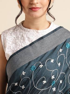 Orange Embellished  Silk Cotton Designer Party Wear Saree With Blouse Piece 5