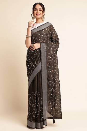 Orange Embellished  Silk Cotton Designer Party Wear Saree With Blouse Piece