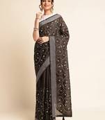 Orange Embellished  Silk Cotton Designer Party Wear Saree With Blouse Piece