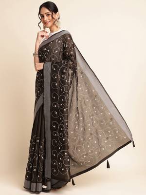 Orange Embellished  Silk Cotton Designer Party Wear Saree With Blouse Piece 2