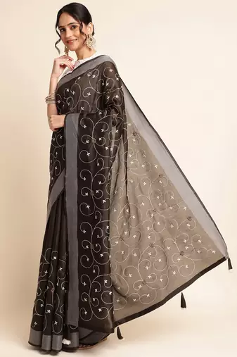 Orange Embellished  Silk Cotton Designer Party Wear Saree With Blouse Piece