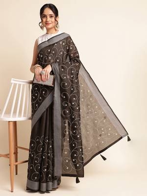 Orange Embellished  Silk Cotton Designer Party Wear Saree With Blouse Piece 3