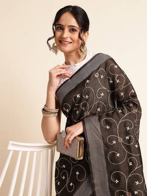 Orange Embellished  Silk Cotton Designer Party Wear Saree With Blouse Piece 4