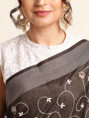 Orange Embellished  Silk Cotton Designer Party Wear Saree With Blouse Piece 5