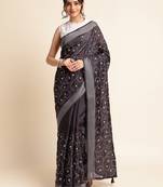 Orange Embellished  Silk Cotton Designer Party Wear Saree With Blouse Piece