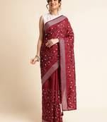 Orange Embellished  Silk Cotton Designer Party Wear Saree With Blouse Piece