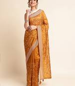 Orange Embellished  Silk Cotton Designer Party Wear Saree With Blouse Piece