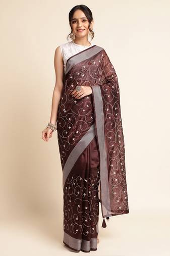 Orange Embellished  Silk Cotton Designer Party Wear Saree With Blouse Piece