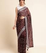 Orange Embellished  Silk Cotton Designer Party Wear Saree With Blouse Piece