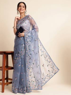 Orange Embellished  Silk Cotton Designer Party Wear Saree With Blouse Piece 3