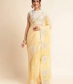 Orange Embellished  Silk Cotton Designer Party Wear Saree With Blouse Piece