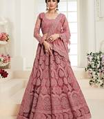 Pink Embroidered Net Circular Lehenga With Blouse Up To 42" Size