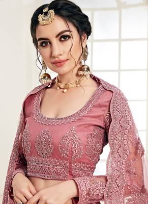 Pink Embroidered Net Circular Lehenga With Blouse Up To 42" Size 2