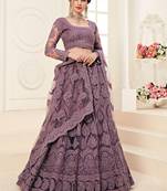Mauve Embroidered Net Circular Lehenga With Blouse Up To 42" Size