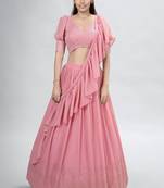 Pink Embroidered Georgette A-Line Lehenga With Blouse Up To 42" Size