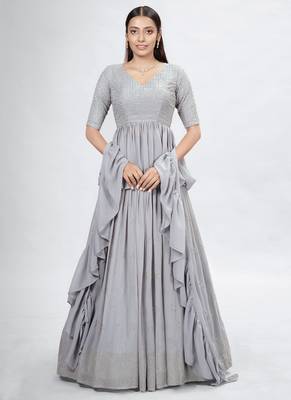 Grey Embroidered Georgette A-Line Lehenga With Blouse Up To 42" Size 1