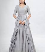 Grey Embroidered Georgette A-Line Lehenga With Blouse Up To 42" Size