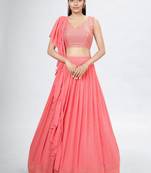 Coral Embroidered Georgette A-Line Lehenga With Blouse Up To 42" Size