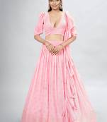 Light Pink Embroidered Georgette A-Line Lehenga With Blouse Up To 42" Size