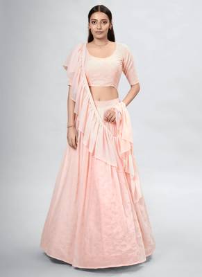 Peach Georgette Plain Lehenga 1