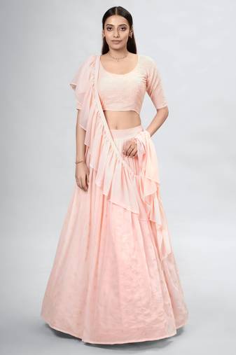 Peach Georgette Plain Lehenga