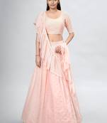 Peach Georgette Plain Lehenga