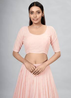 Peach Georgette Plain Lehenga 2