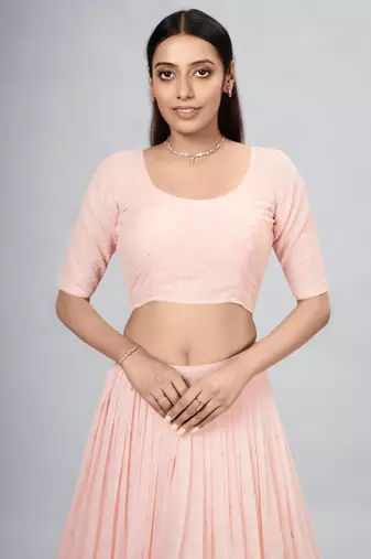 Peach Georgette Plain Lehenga