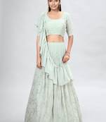 Light Green Embroidered Georgette A-Line Lehenga With Blouse Up To 42" Size