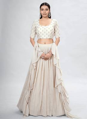 Beige Embroidered Georgette A-Line Lehenga With Blouse Up To 42" Size 1