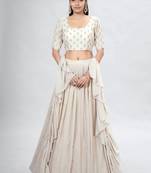 Beige Embroidered Georgette A-Line Lehenga With Blouse Up To 42" Size