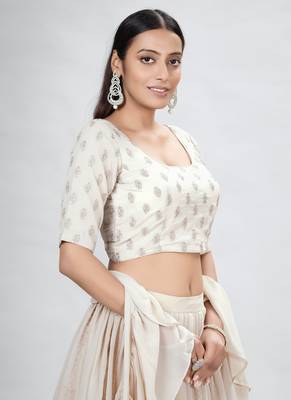 Beige Embroidered Georgette A-Line Lehenga With Blouse Up To 42" Size 2