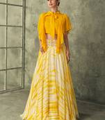 Mustard Tie-Dye Georgette Lehenga With Crop Top Up To 42" Size