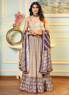 Multi Digital Printed Satin Silk Lehenga With Blouse Up To 42" Size 1