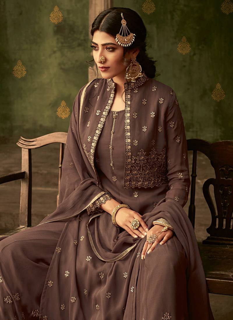 Maroon Traditional Designer Semi-Stitched Heavy Georgette Palazzo Suit With Embroidery Diamond Work