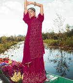 Pink Embroidered Georgette  Straight Suit Free size full stitched Up To 42" Size