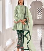 Green Embroidered Chinnon  Anarkali Suit Free size full stitched Up To 42" Size