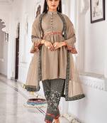 Fawn Embroidered Chinnon  Anarkali Suit Free size full stitched Up To 42" Size