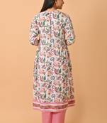 Pure Cotton White colour And Pink colour Floral Print Hand Block Kurta Set