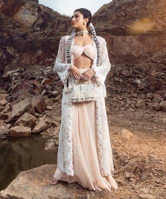 Nude pink pearl work jacket set 1