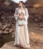 Nude pink pearl work jacket set