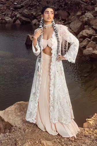 Nude pink pearl work jacket set