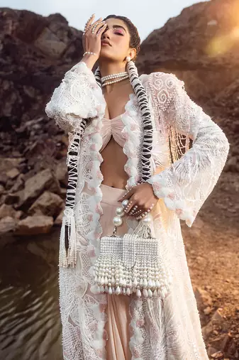 Nude pink pearl work jacket set
