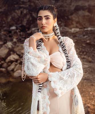 Nude pink pearl work jacket set 4