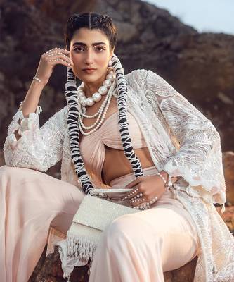 Nude pink pearl work jacket set 5