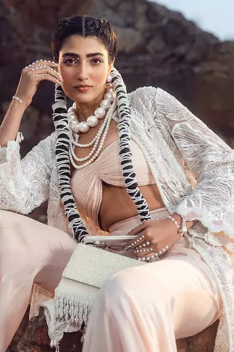 Nude pink pearl work jacket set