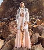 Nude pink hand embroidered pearl work jacket set