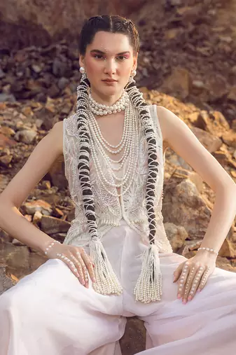 Ivory embroidered sharara set
