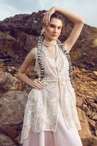 Ivory embroidered sharara set